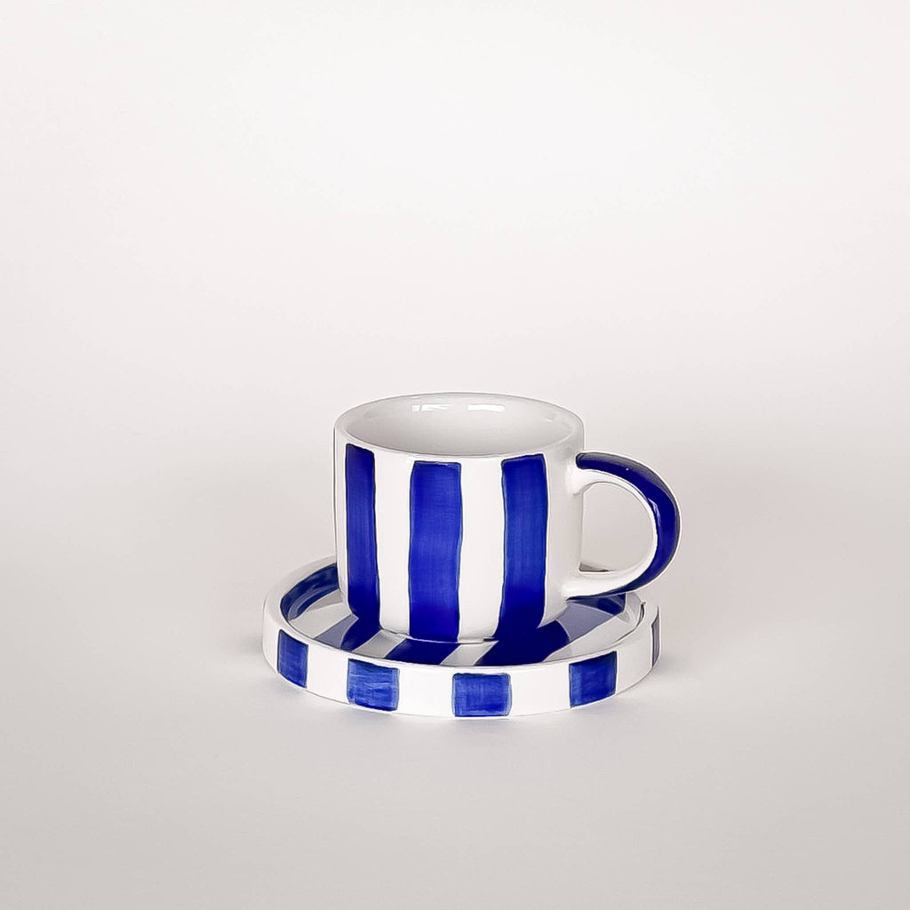 Espresso kop en schotel | Mare Blue - blauw strepen (2-delige set)