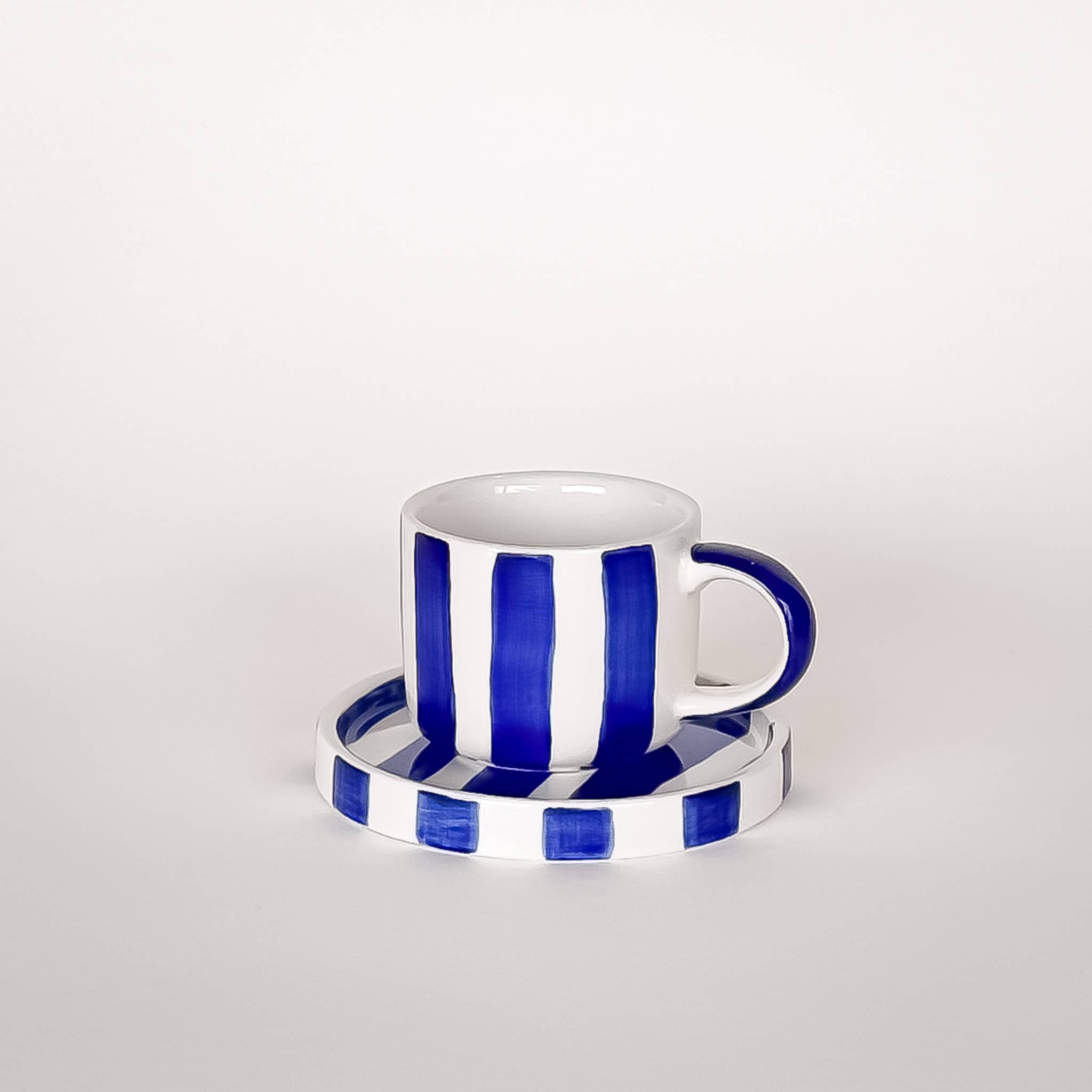 Espresso kop en schotel | Mare Blue - blauw strepen (2-delige set)