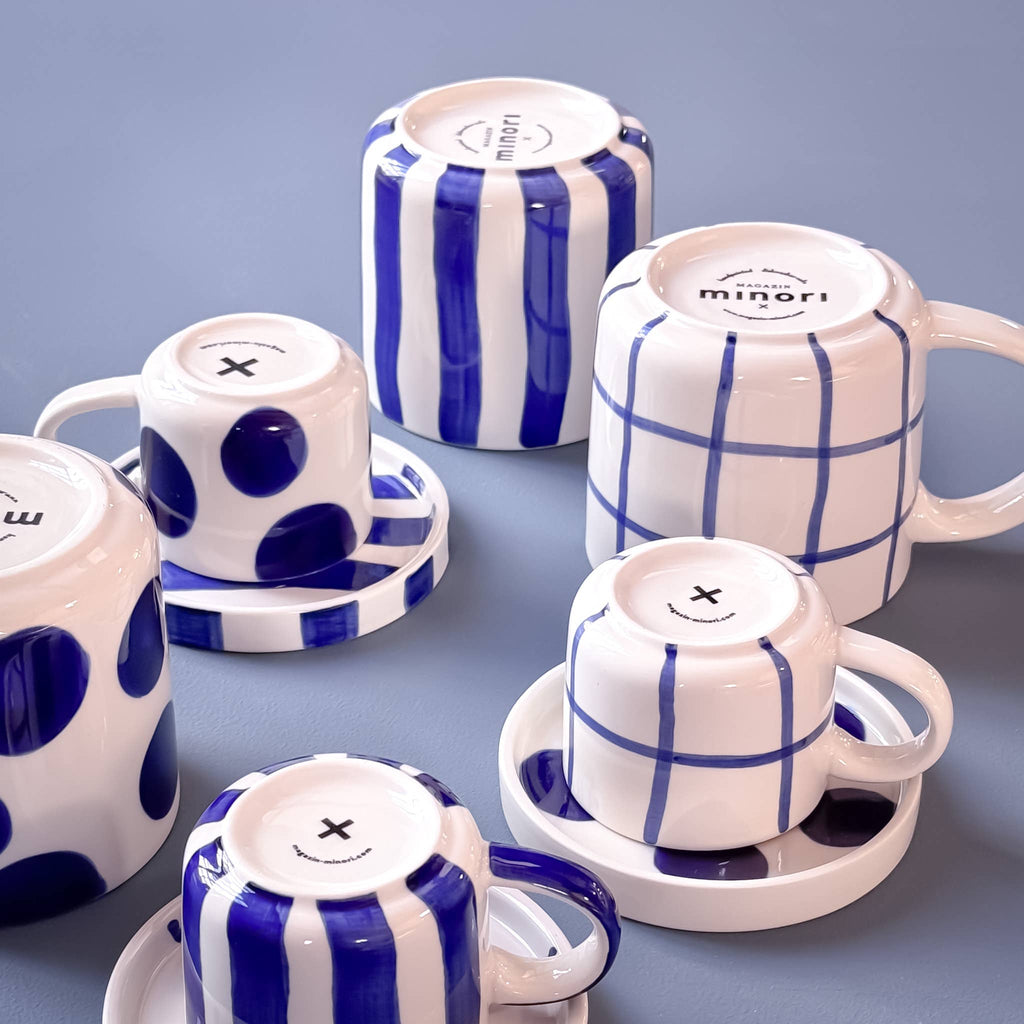 Espresso kop en schotel | Mare Blue - blauw strepen (2-delige set)