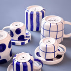 Espresso kop en schotel | Mare Blue - blauw strepen (2-delige set)