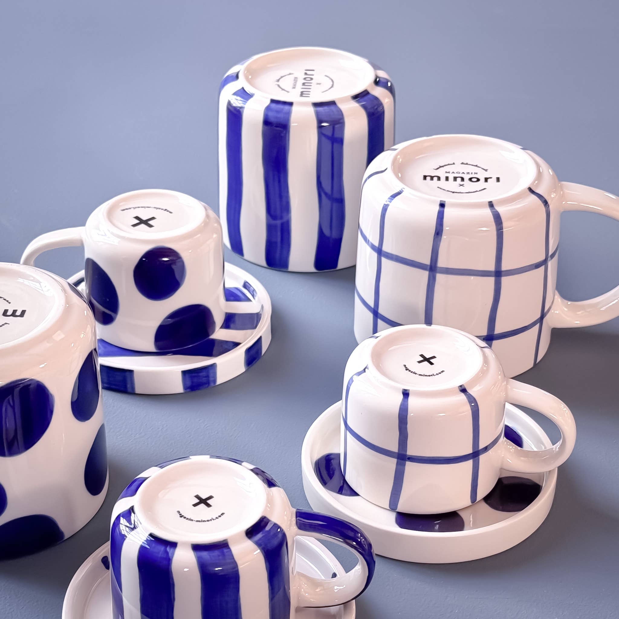 Espresso kop en schotel | Mare Blue - blauw strepen (2-delige set)