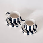 Espresso kop en schotel | Vulcano Black - zwart strepen (2-delige set)