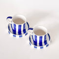 Espresso kop en schotel | Mare Blue - blauw strepen (2-delige set)