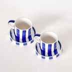 Espresso kop en schotel | Mare Blue - blauw strepen (2-delige set)