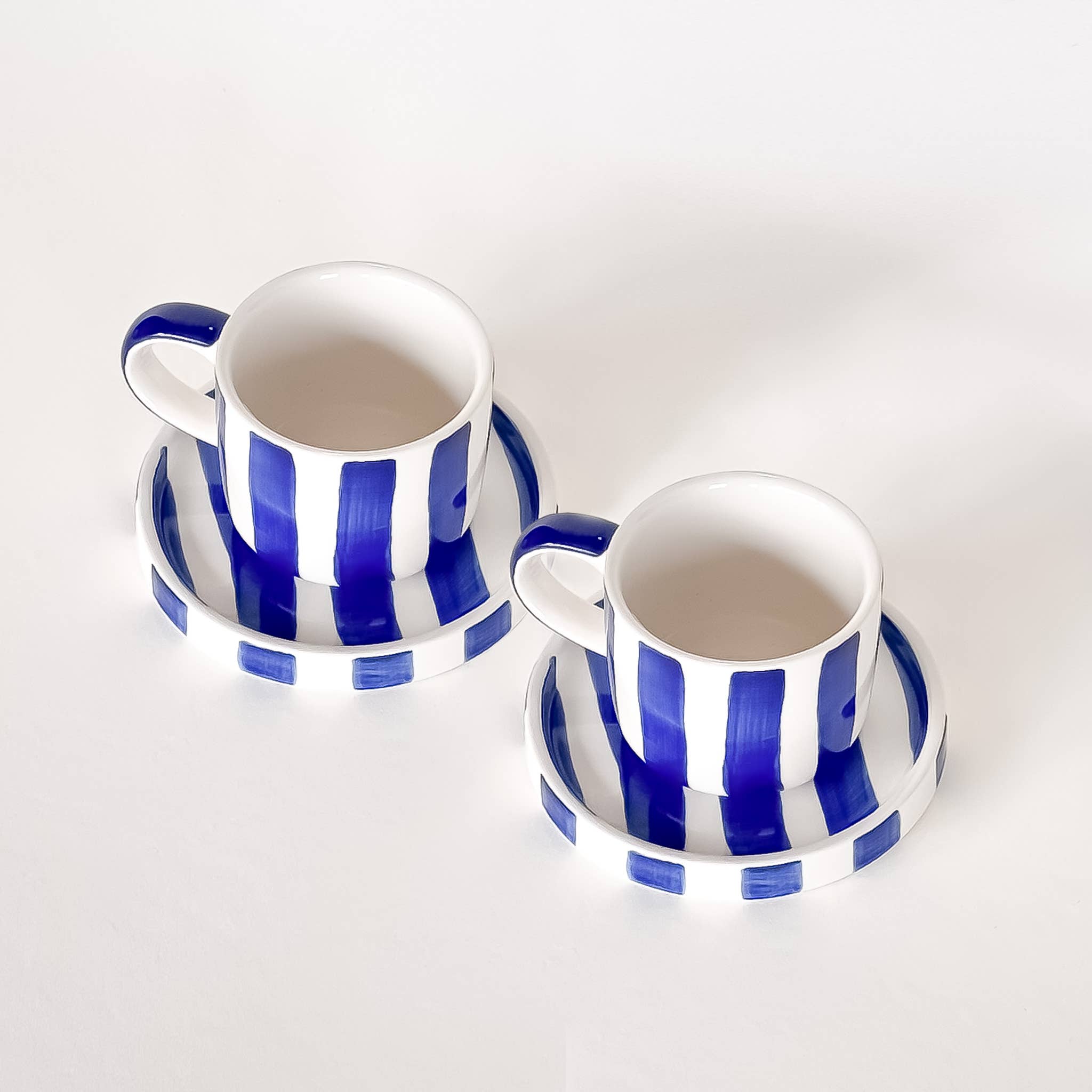 Espresso kop en schotel | Mare Blue - blauw strepen (2-delige set)
