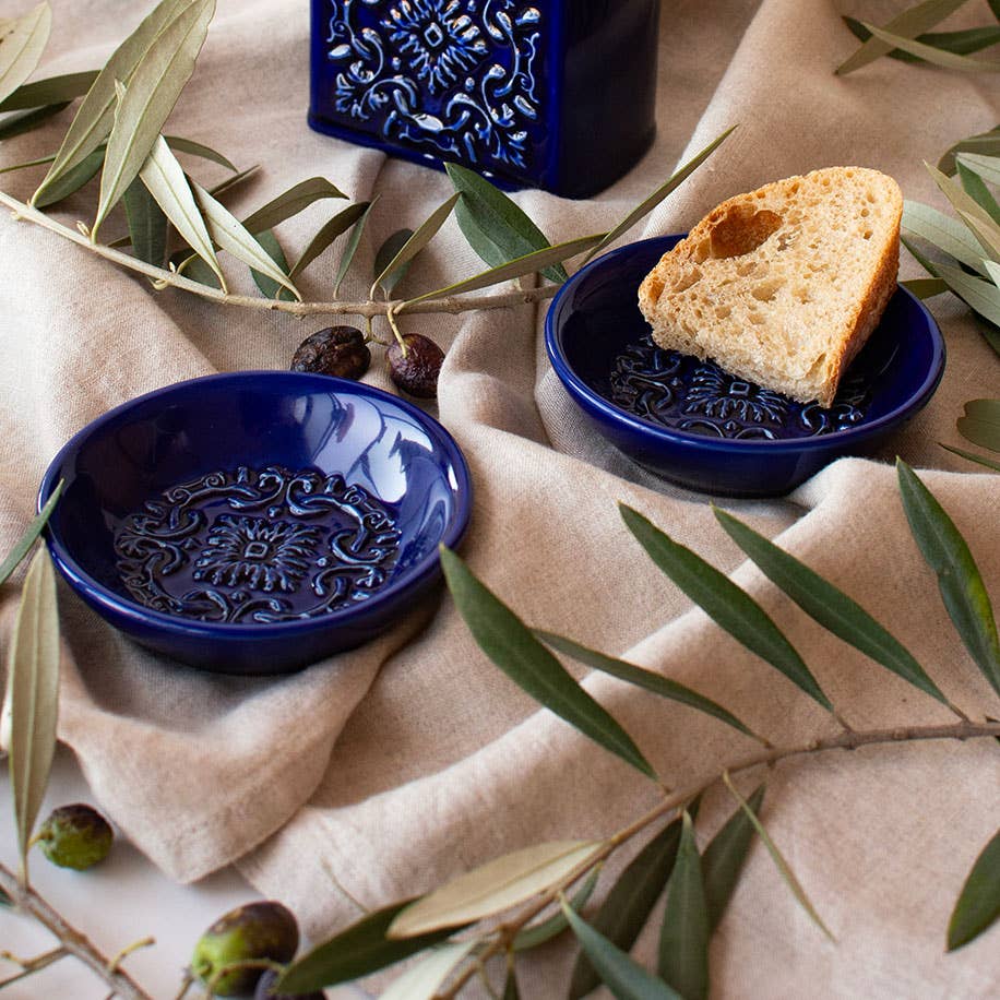Dipschaaltje/olieschaaltje Azulejo Ø10cm - blauw - Set van 2