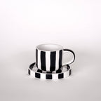 Espresso kop en schotel | Vulcano Black - zwart strepen (2-delige set)