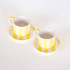 Espresso kop en schotel | Spiaggia Yellow - geel strepen (2-delige set)