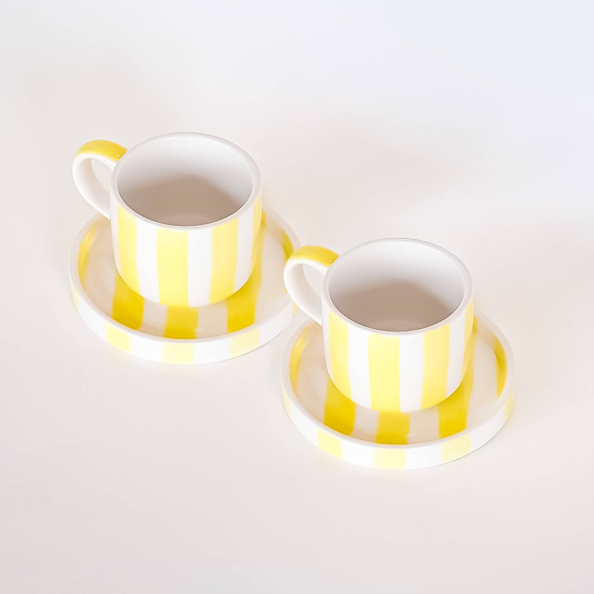 Espresso kop en schotel | Spiaggia Yellow - geel strepen (2-delige set)