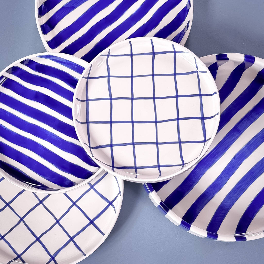 Espresso kop en schotel | Mare Blue - blauw raster (2-delige set)