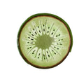 Bovenaanzicht glazen schaaltje in groen met kiwimotief op een witte achtergrond.