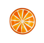 Bovenaanzicht glazen oranje schaaltje met sinaasappelpatroon op een witte achtergrond.