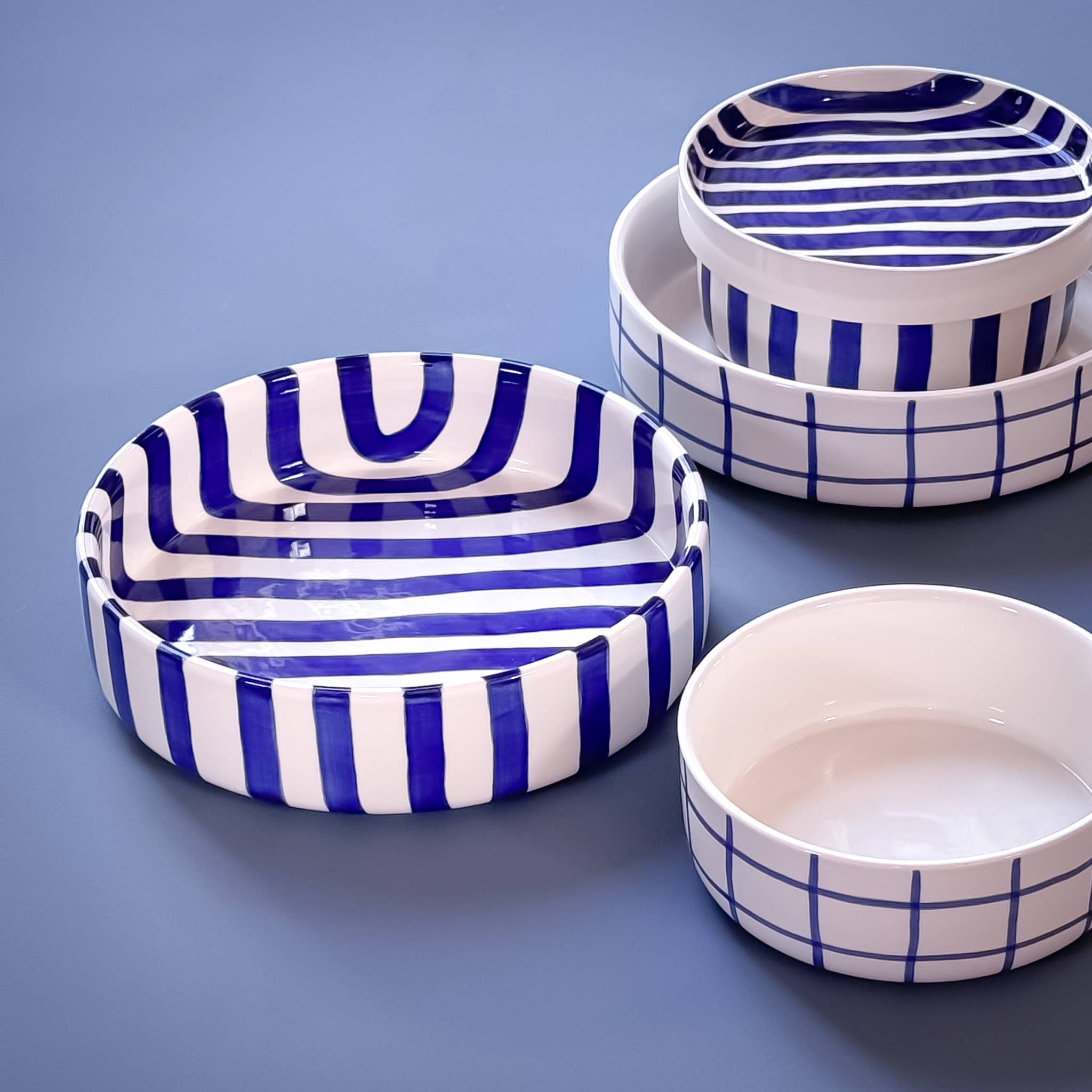 Espresso kop en schotel | Mare Blue - blauw strepen (2-delige set)