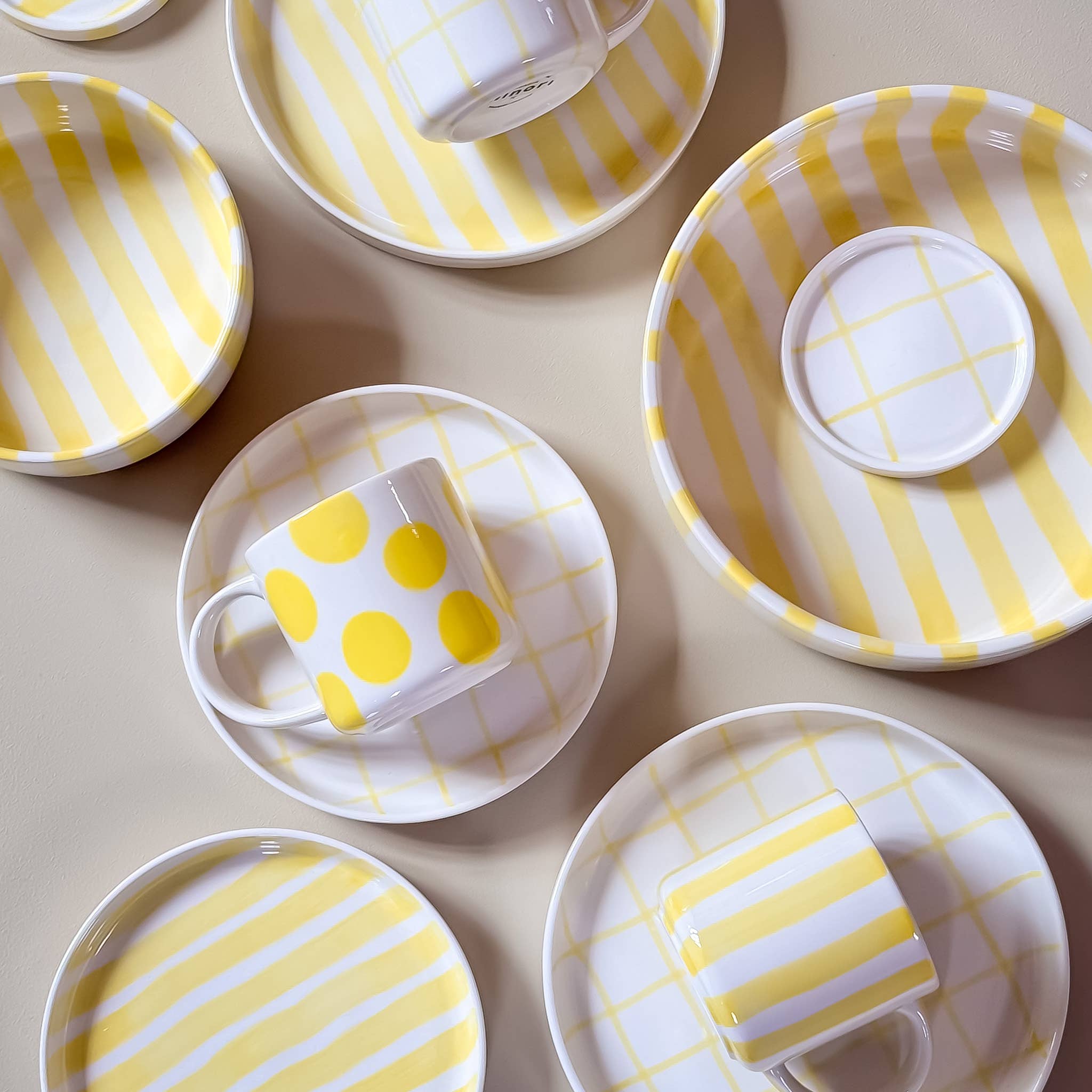 Espresso kop en schotel | Spiaggia Yellow - geel strepen (2-delige set)