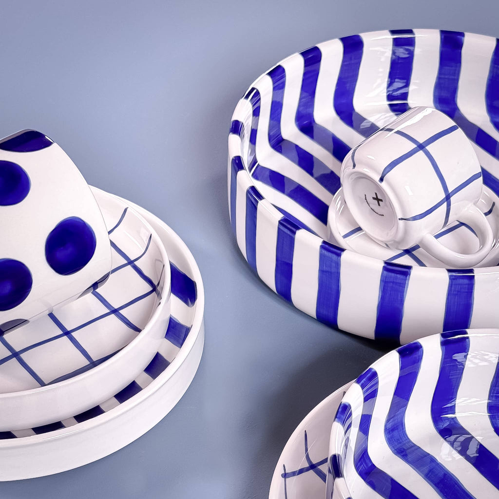 Espresso kop en schotel | Mare Blue - blauw strepen (2-delige set)