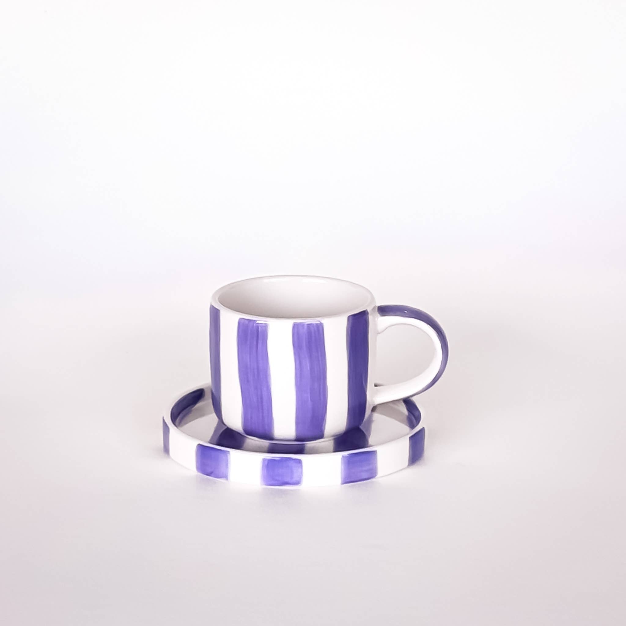 Espresso kop en schotel | Palazzo Purple - paars strepen (2-delige set)