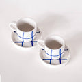 Espresso kop en schotel | Mare Blue - blauw raster (2-delige set)