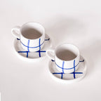 Espresso kop en schotel | Mare Blue - blauw raster (2-delige set)