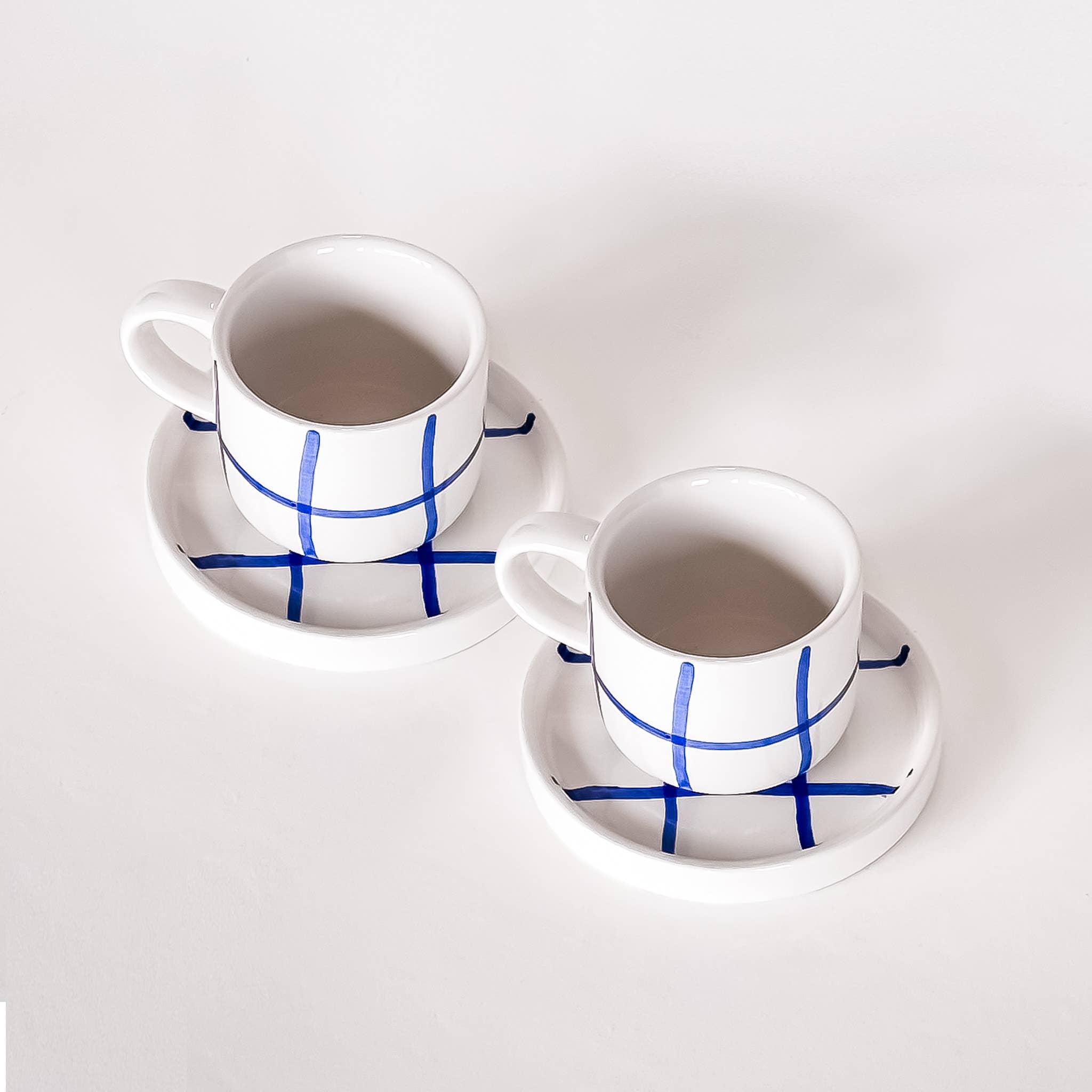 Espresso kop en schotel | Mare Blue - blauw raster (2-delige set)