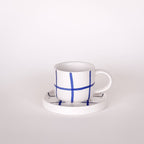 Espresso kop en schotel | Mare Blue - blauw raster (2-delige set)