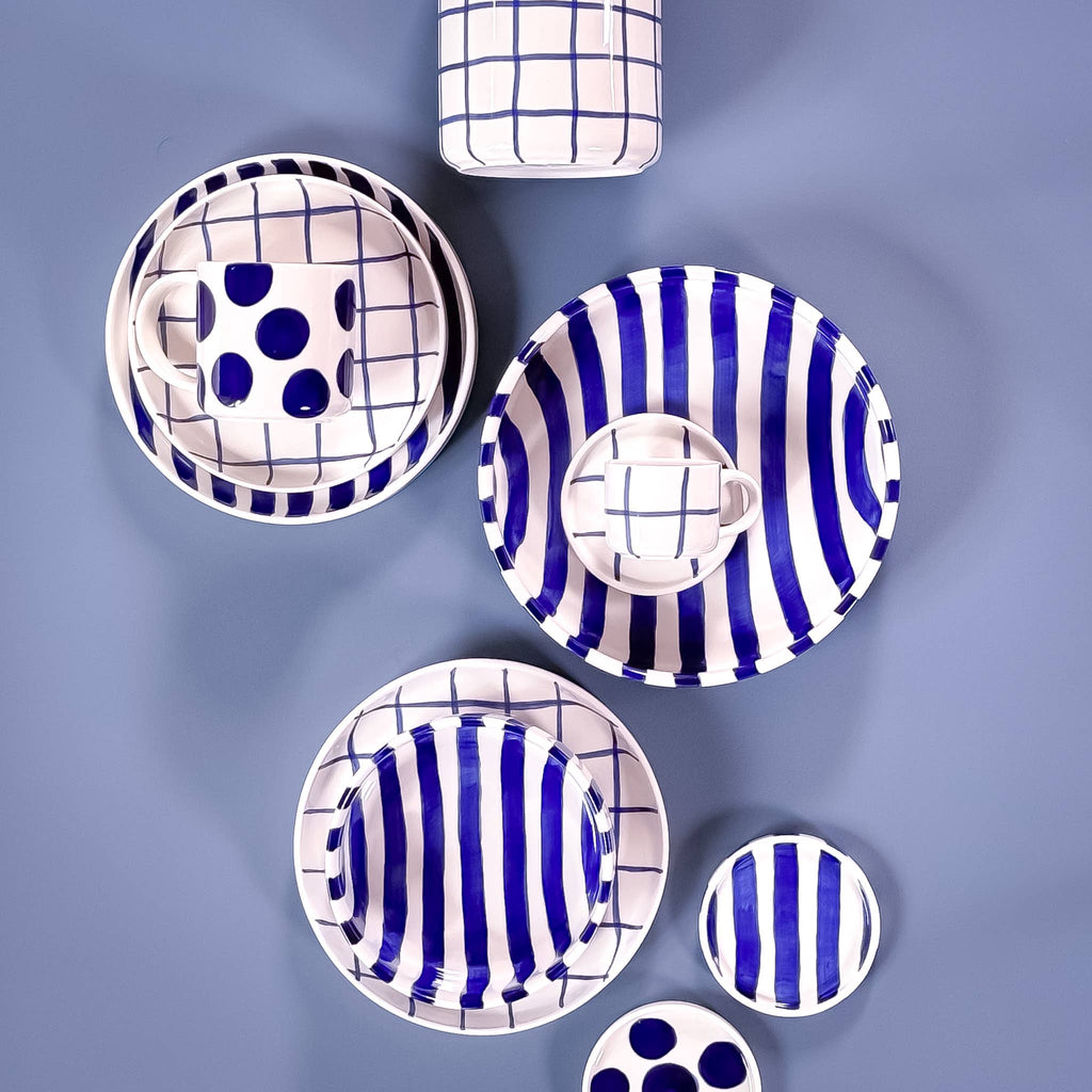 Espresso kop en schotel | Mare Blue - blauw strepen (2-delige set)