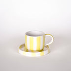 Espresso kop en schotel | Spiaggia Yellow - geel strepen (2-delige set)